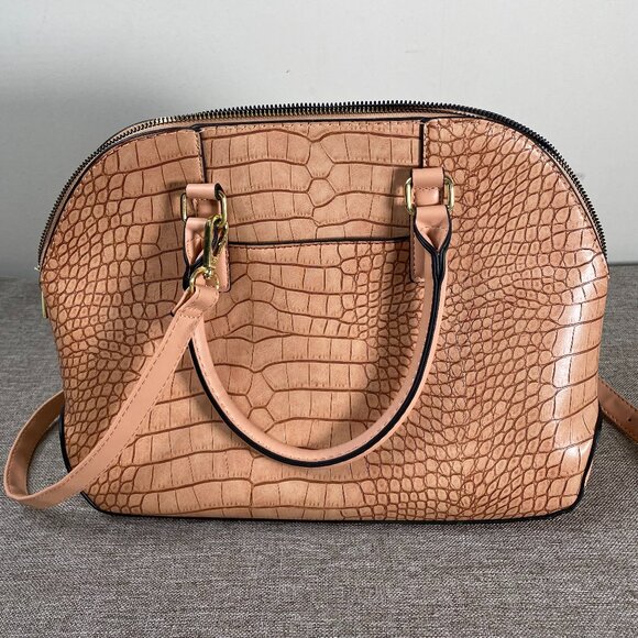 London Fog Caroline Croco Satchel Bag w/ Shoulder Strap Nude Color - Picture 4 of 12